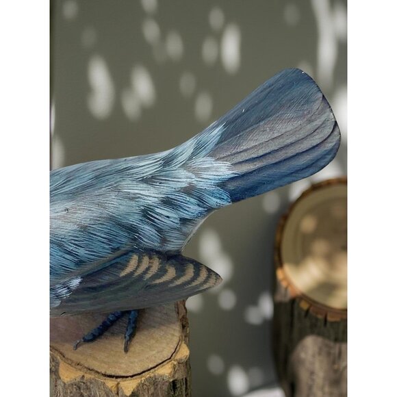 Hand Carved Painted Bird Figurine Wood Base Wire Feet Folk Art 5.5" Vintage - Picture 7 of 8